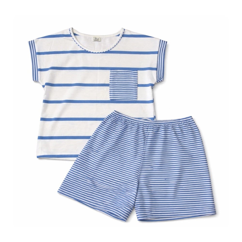 Vintage Faye Blue Stripe Pajama Lounge Set Size Medium Made in USA
